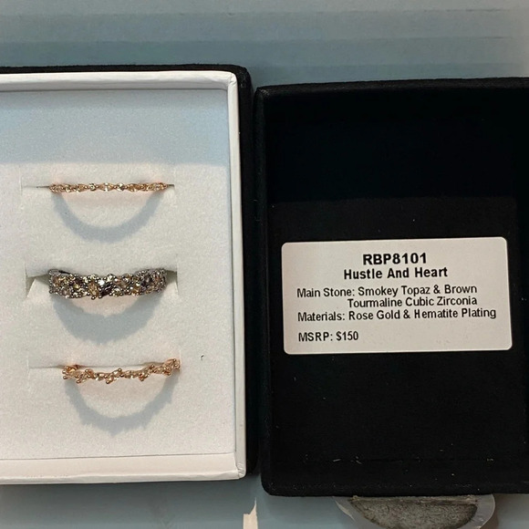 Bomb Party Ring 9 Hustle And Heart Luxe Band Smokey Topaz Brown Tourmaline W/CZ - Picture 5 of 7